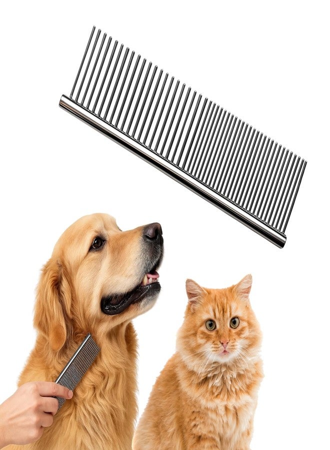 WiggleBoo 18cm Dual Teeth Stainless Steel Pet Comb | Tick, Flea, Tick | Shedding, Detangling, Bathing, Grooming | Dogs & Cats | Fine & Wide Design | Full Metal Grooming Tool for All Fur Types - Image 1